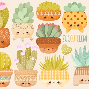 Lindo Kawaii Imprimible boho cactus suculentas clipart / uso comercial / PNG