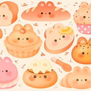 Cute kawaii clipart da forno stampabile coniglietto / uso commerciale / PNG