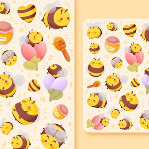 Süßes Kawaii Printable Sticker Sheet Bienen Clipart / kommerzielle Nutzung / PNG