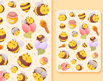 Cute Kawaii Printable sticker sheet bees clipart / commercial use/ PNG