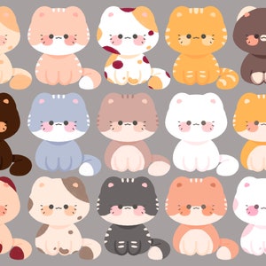 Lindo Kawaii imprimible chibi gatos clipart / uso comercial / PNG