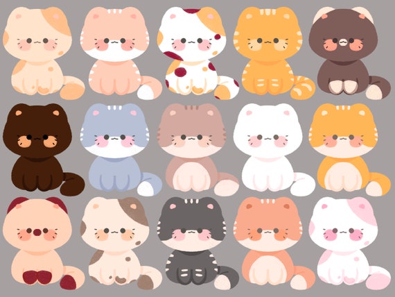 Cute Kawaii Printable Chibi Cats Clipart / Commercial Use/ PNG 