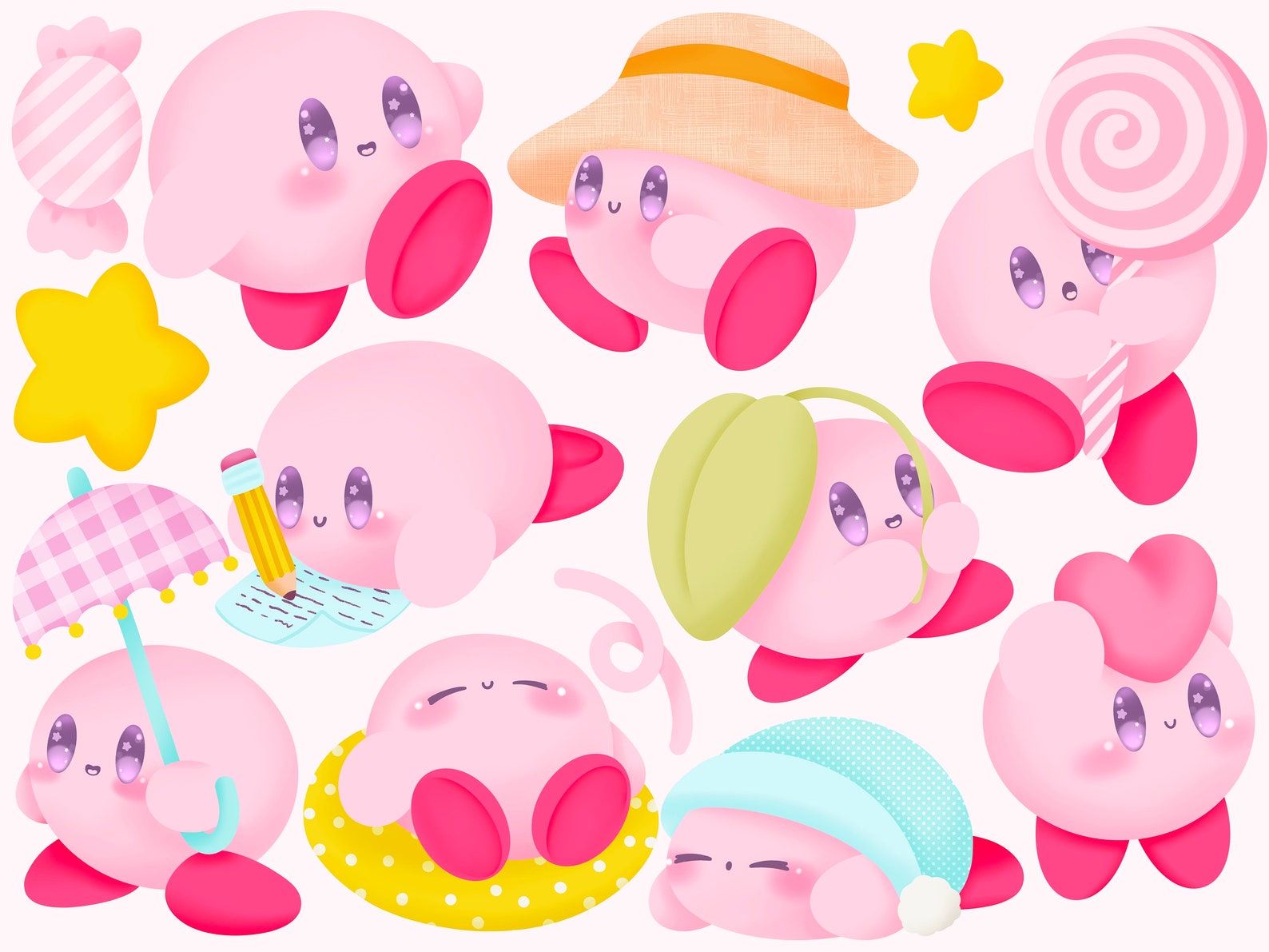 Cute Kawaii Printable Kirby Clipart Set / Commercial Use/ PNG - Etsy