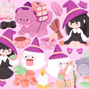 Cute Kawaii Printable witch clipart / commercial use/ PNG