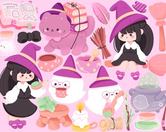 Cute Kawaii Printable witch clipart / commercial use/ PNG