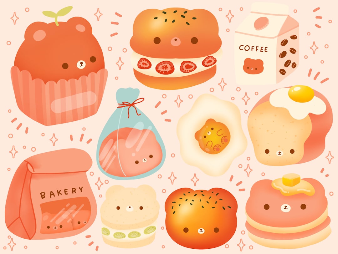 Cute Kawaii Printable Dessert Bear Bread Food Clipart / Commercial Use