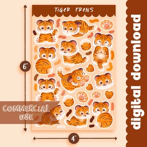Cute Printable sticker sheet tiger frens sticker sheet / commercial use/ PNG