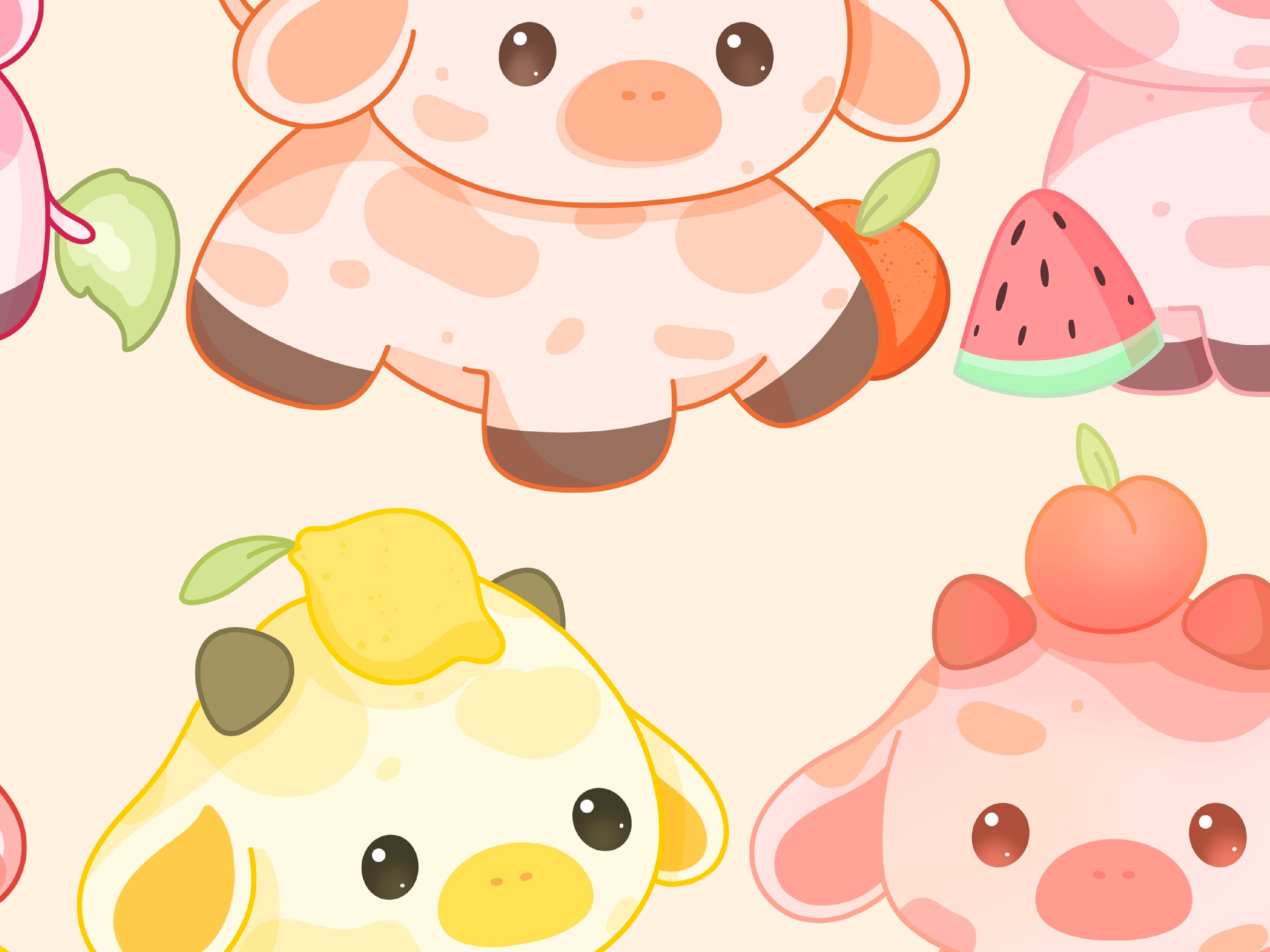 Cute Kawaii Printable Fruit Cows Clipart / Commercial Use/ PNG Etsy