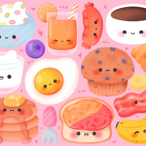 Cute kawaii Printable breakfast food clipart / commercial use/ PNG