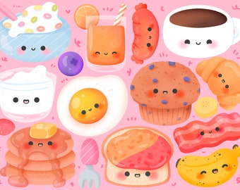 Cute kawaii Printable breakfast food clipart / commercial use/ PNG