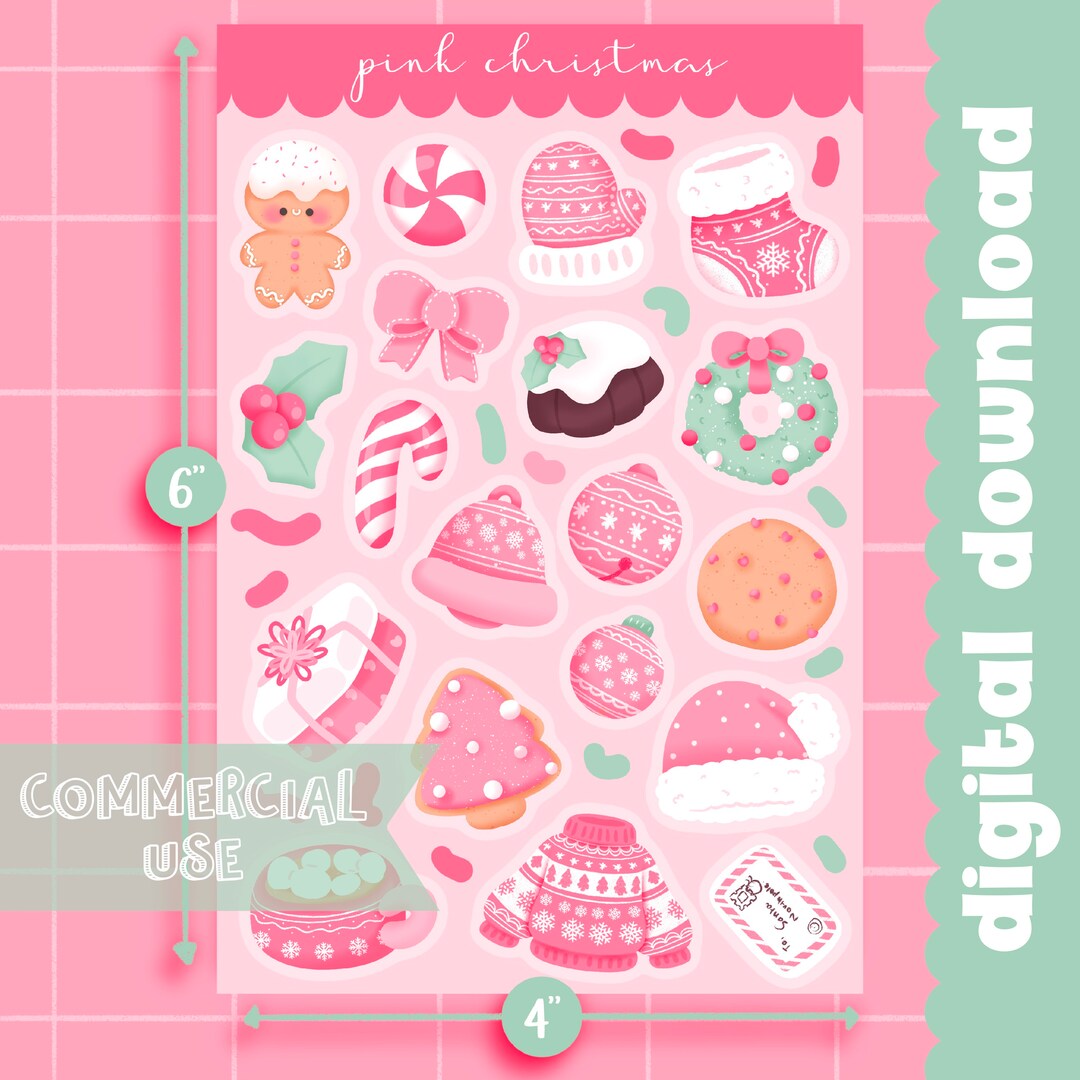 Cute Printable Sticker Sheet Pink Christmas Sticker Sheet / Commercial ...