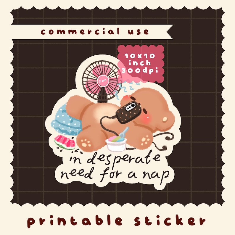 Cute Kawaii Printable in Desperate Need for a Nap Bear Sticker Clipart ...