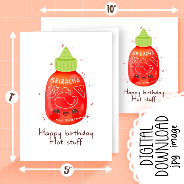 Cute Printable happy birthday hot stuff greeting card / commercial use/ PNG