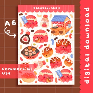 Leuk afdrukbaar stickervel stickervel takoyaki / commercieel gebruik/png