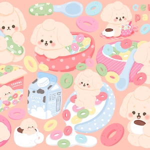 Cute kawaii Printable cereal puppy clipart / commercial use/ PNG