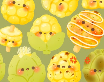 Cute kawaii  Printable corn clipart / commercial use/ PNG