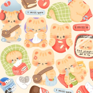 Lindo Kawaii imprimible con el corazón roto triste gato clipart / uso comercial / PNG
