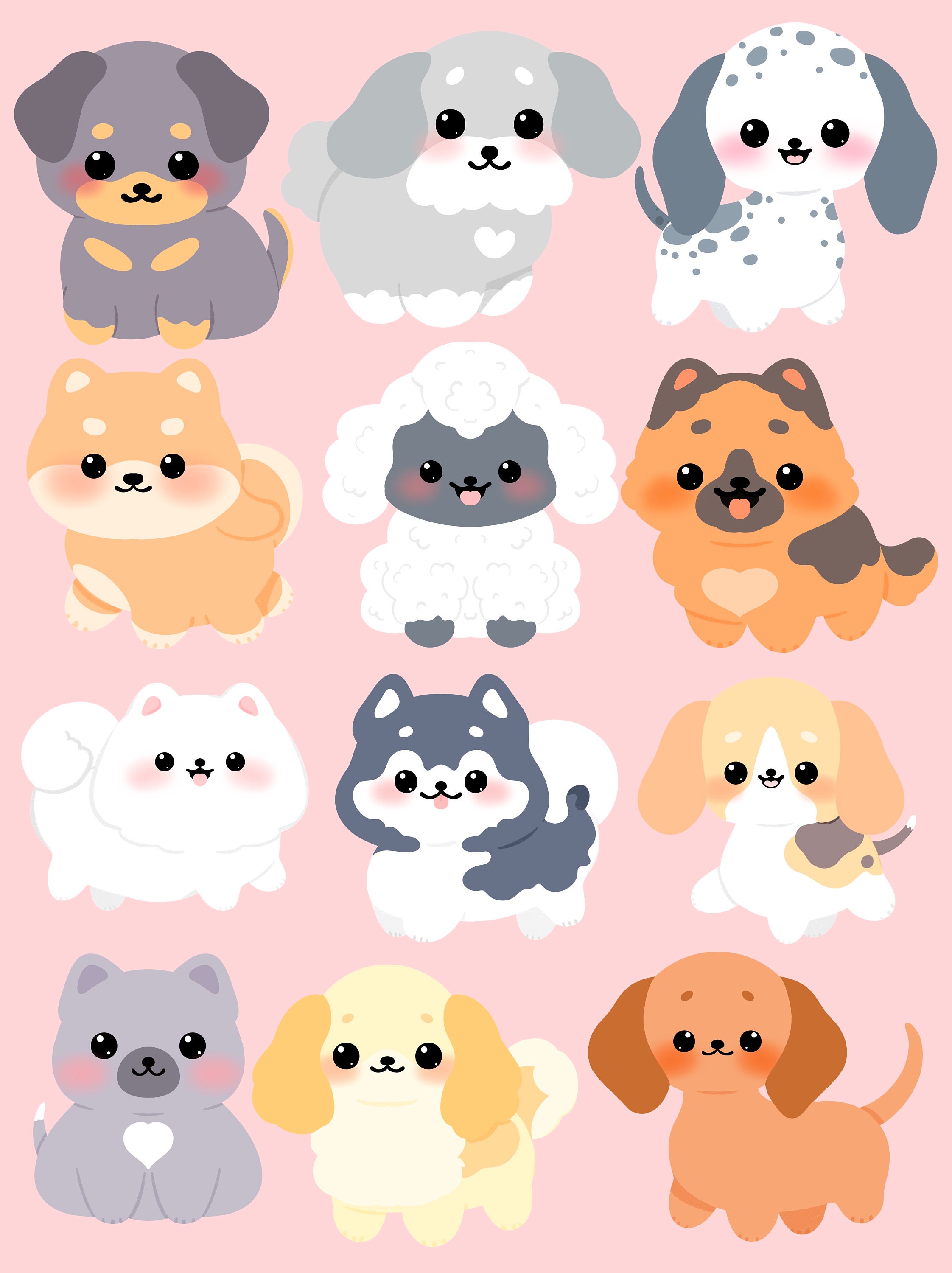 Cute Kawaii Printable Chibi Dogs Clipart Commercial Use PNG Etsy