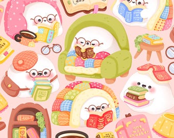 Cute kawaii Printable reading ghost clipart / commercial use/ PNG