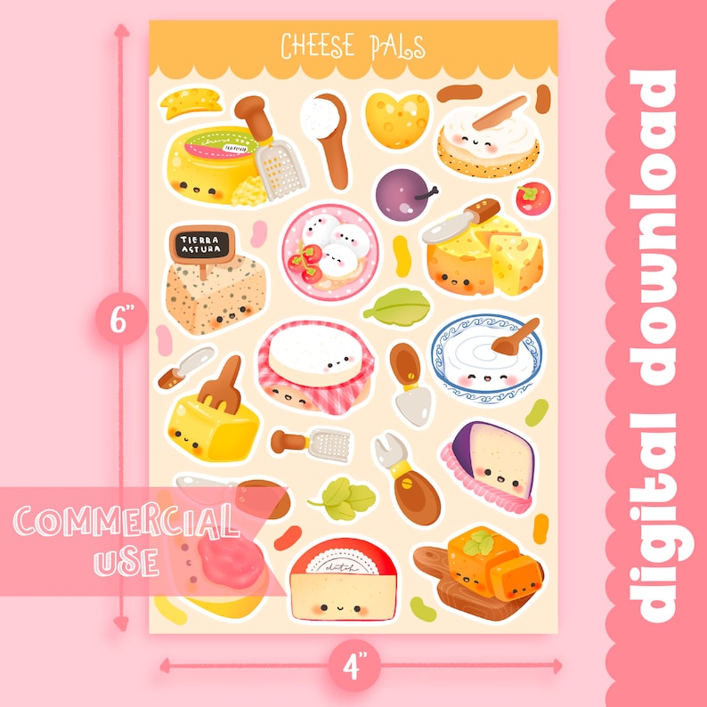 Cute Kawaii Printable Cheese Pals Sticker Sheet / Commercial Use/ PNG ...