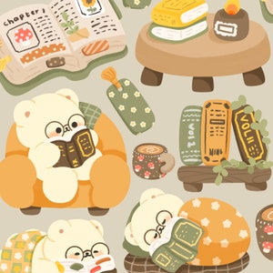 Cute kawaii Livros aconchegantes para impressão urso clipart / uso comercial / PNG