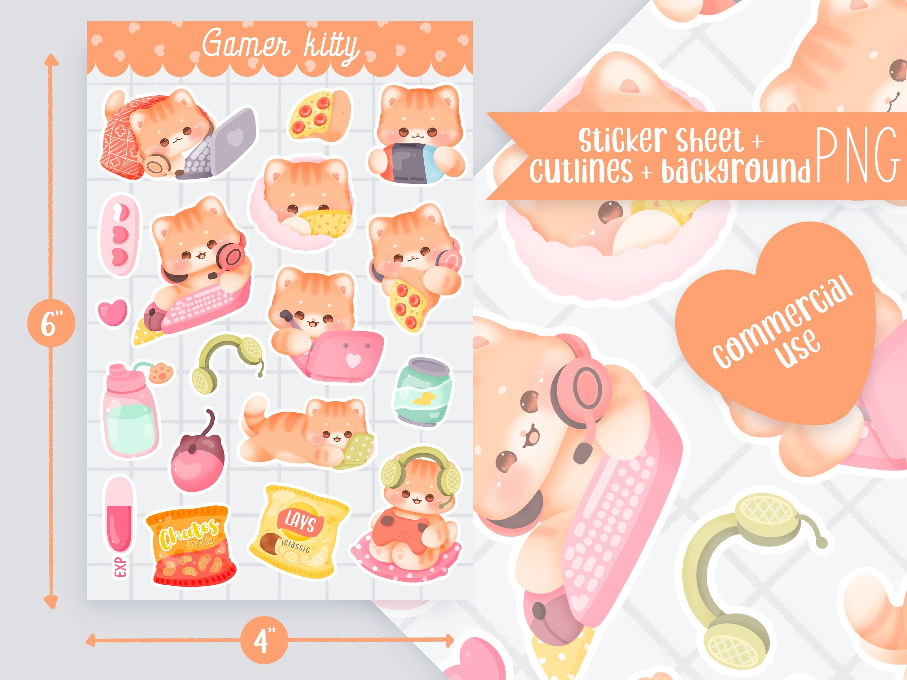 Cute Printable Sticker Sheet Kitty Gamer Pack Sticker Sheet ...