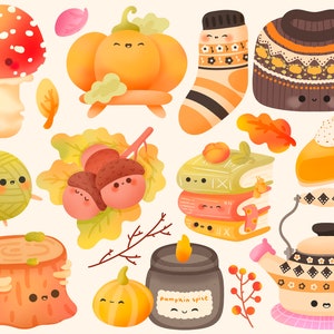 Süßes kawaii Printable Happy Autumn Clipart / kommerzielle Nutzung / PNG