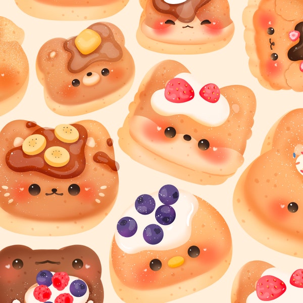 Cute kawaii Printable animal pancakes clipart / commercial use/ PNG