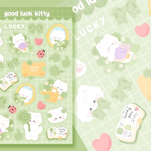 Süßer Stickerbogen Lucky Kitten Kleeblatt Stickerbogen für kommerzielle Nutzung / PNG