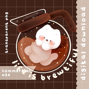 Cute kawaii  Printable coffee cat clipart / commercial use/ PNG