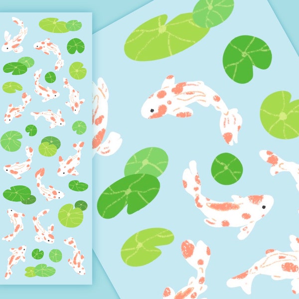 Cute Kawaii Printable koi fish deco sticker sheet / commercial use/ PNG