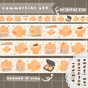 Leuke afdrukbare digitale taiyaki washi tape/commercieel gebruik/jpg/naadloos