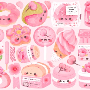 Druckbare kawaii Sakura Kirschblüte Essen Dessert Clipart / kommerzielle Nutzung / PNG