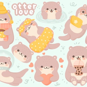 Cute kawaii Printable Otter Clipart Set / kommerzielle Nutzung / PNG
