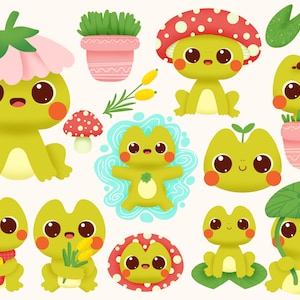 Cute Kawaii Printable garden frog clipart / commercial use/ PNG