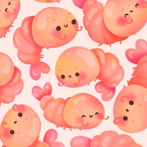 Cute kawaii clipart stampabile di gamberetti/uso commerciale/PNG