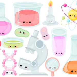 Lindo Kawaii Clipart de laboratorio de ciencia imprimible / uso comercial / PNG