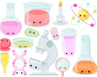 Lindo Kawaii Clipart de laboratorio de ciencia imprimible / uso comercial / PNG