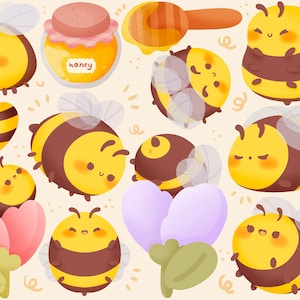 Lindo Kawaii imprimible abeja clipart / uso comercial / PNG