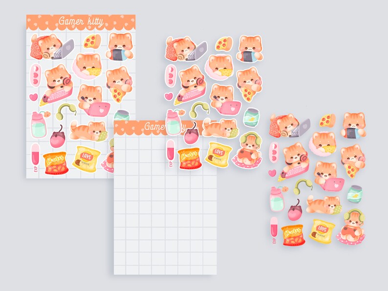 Cute Printable Sticker Sheet Kitty Gamer Pack Sticker Sheet ...