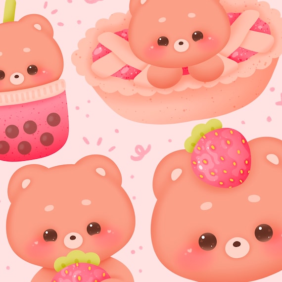 Süßes kawaii Printable Erdbeere Bär Clipart / kommerzielle Nutzung