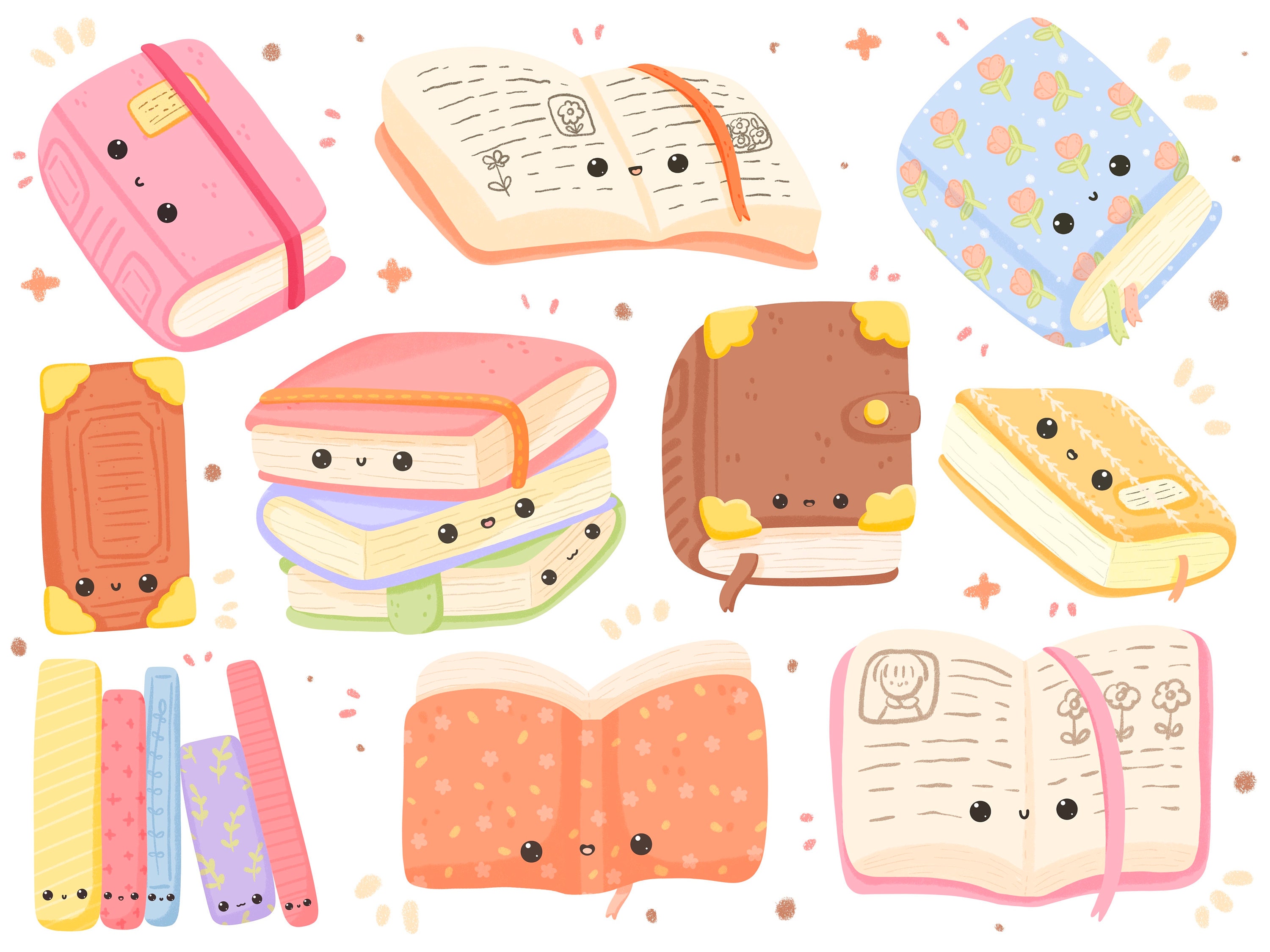 Cute Kawaii Printable Books Clipart Set / Commercial Use/ PNG Etsy