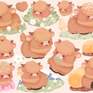Cute Kawaii Printable highland cows clipart / commercial use/ PNG