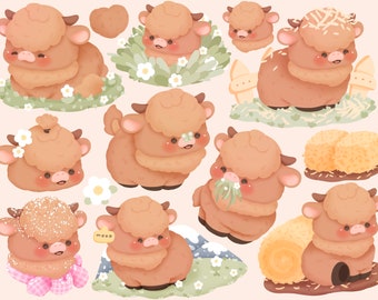 Cute Kawaii Printable highland cows clipart / commercial use/ PNG