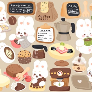 Cute Kawaii Printable coelho café clipart / uso comercial / PNG