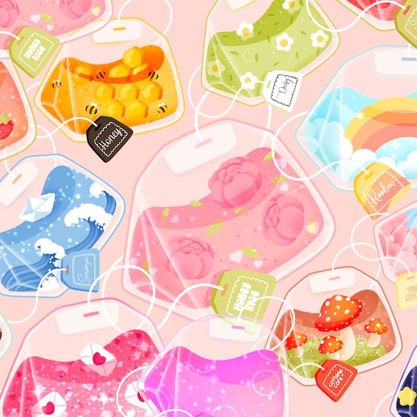 Cute kawaii Printable magical teabags clipart / commercial use/ PNG