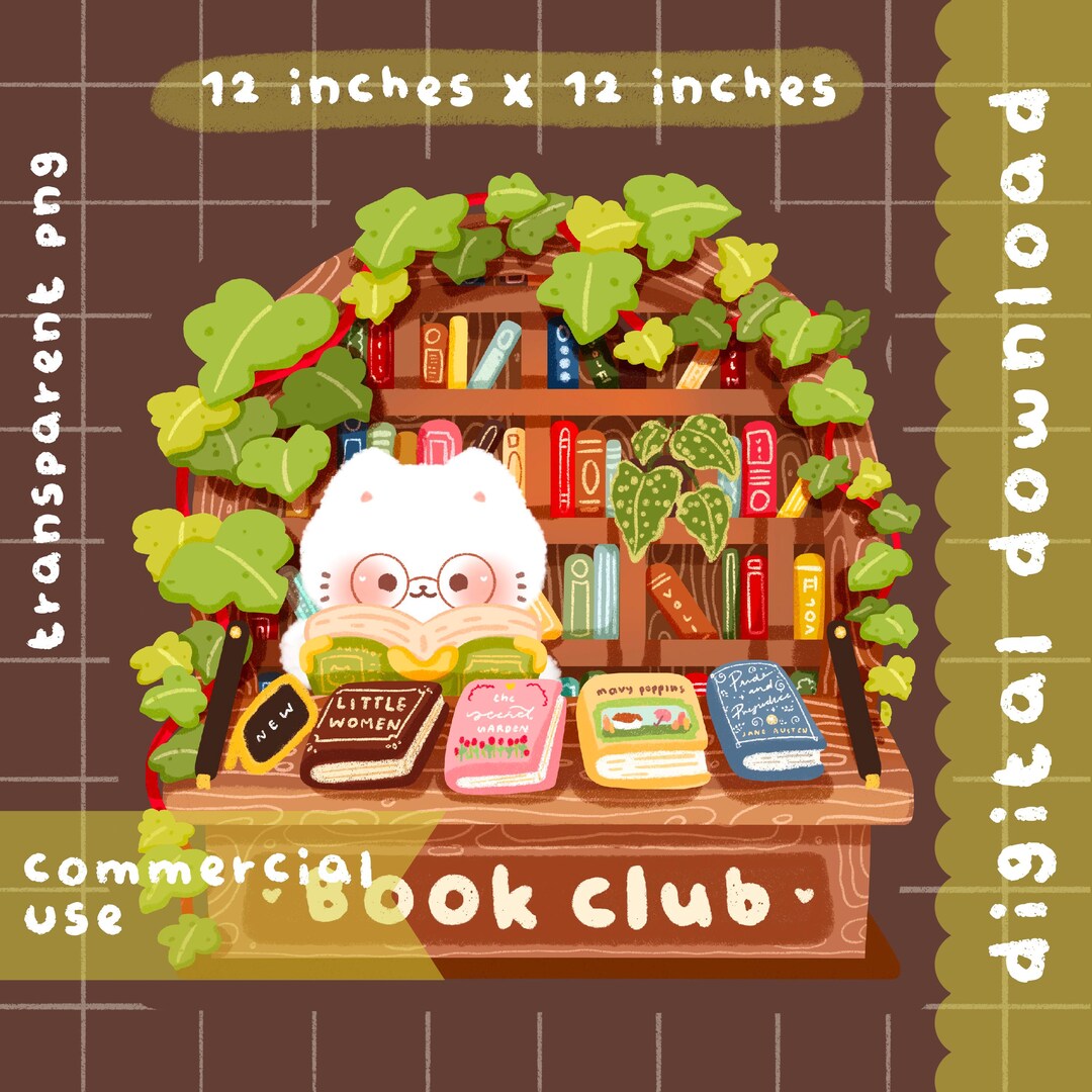 Cute Kawaii Printable Book Club Library Clipart / Commercial Use/ PNG ...