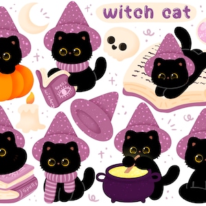 Cute kawaii Printable witch kitties clipart / commercial use/ PNG