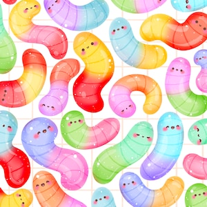 Cute kawaii  Printable gummy worm clipart / commercial use/ PNG