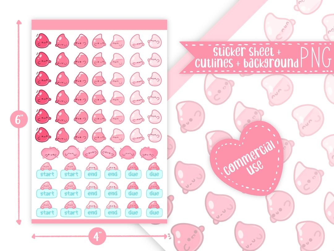 Cute Printable Period Tracker Sticker Sheet / Commercial Use/ PNG - Etsy